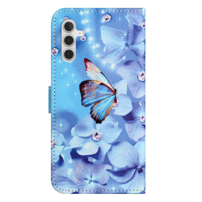 Etui Folio Samsung Galaxy S24 Fe Niebieskie Kwiaty I Motyle Z Paskiem Etui Ochronne