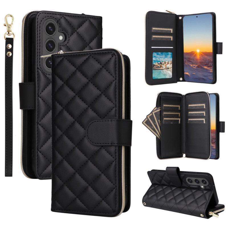 Etui Folio Samsung Galaxy S24 Fe Pikowany Portfel Z Paskiem Na Ramię