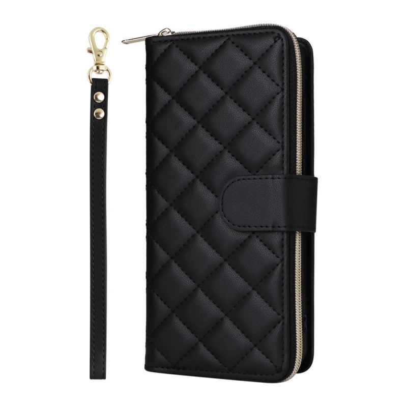 Etui Folio Samsung Galaxy S24 Fe Pikowany Portfel Z Paskiem Na Ramię
