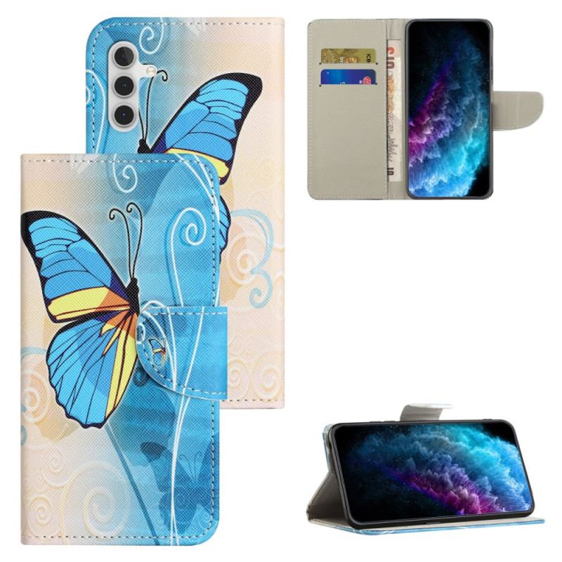 Etui Folio Samsung Galaxy S24 Fe Żółty I Niebieski Motyl