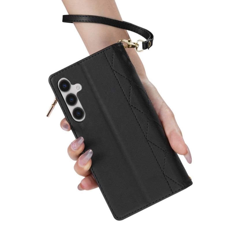 Etui Folio Samsung Galaxy S24 Fe Wyściełany Paskiem I Paskiem Na Ramię