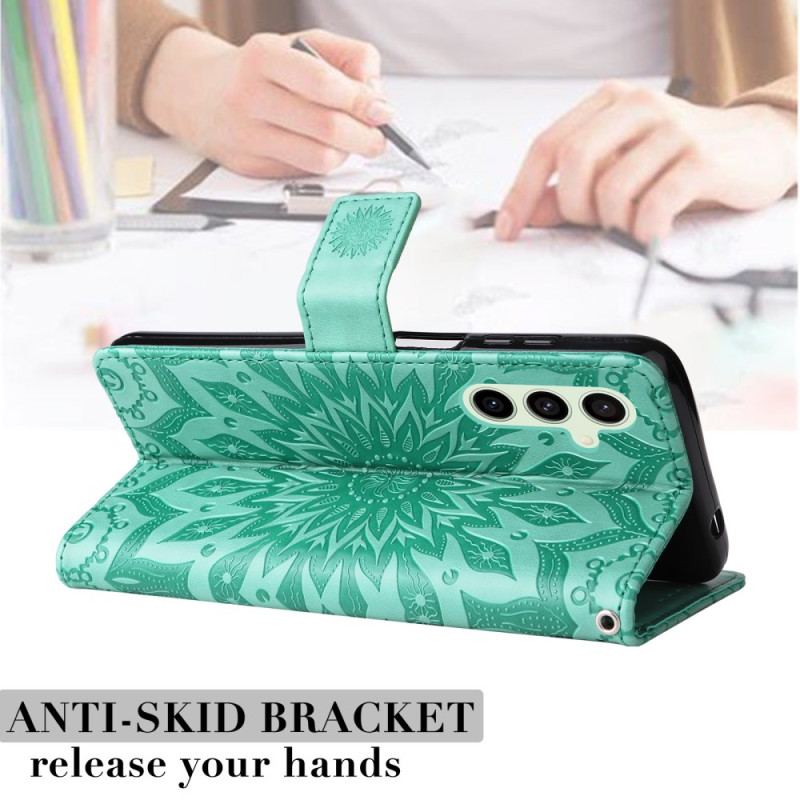 Etui Folio Samsung Galaxy S24 Fe Wzór Paska W Kształcie Słonecznika Etui Ochronne