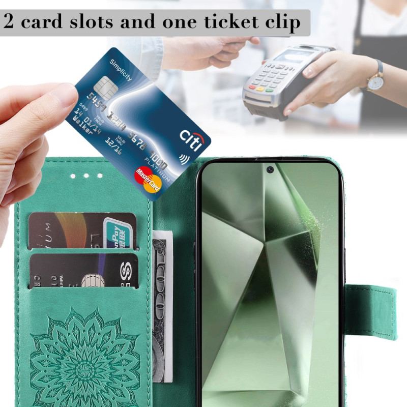 Etui Folio Samsung Galaxy S24 Fe Wzór Paska W Kształcie Słonecznika Etui Ochronne