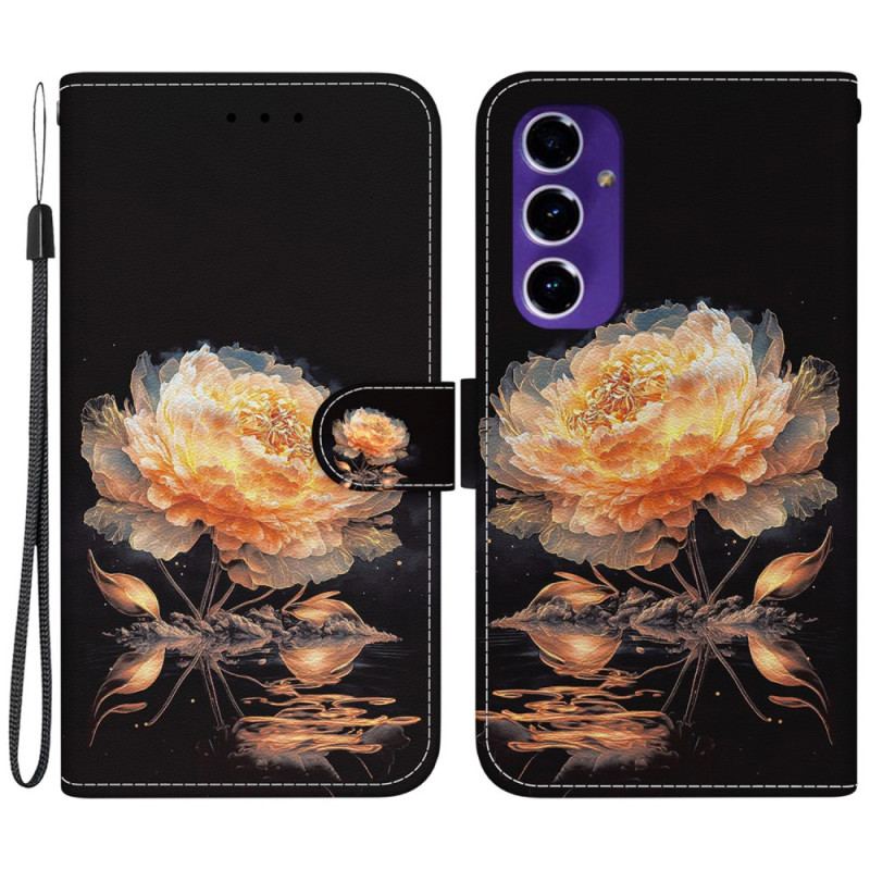 Etui Folio Samsung Galaxy S24 Fe Złota Piwonia Z Paskiem
