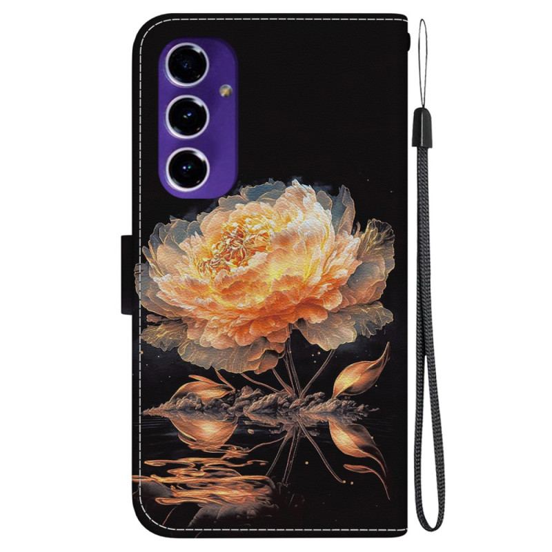 Etui Folio Samsung Galaxy S24 Fe Złota Piwonia Z Paskiem