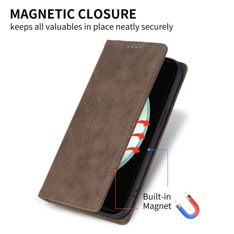 Flip Kotelot Samsung Galaxy S24 Fe Technologia Blokowania Rfid W Obudowie Z Efektem Retro Etui Ochronne
