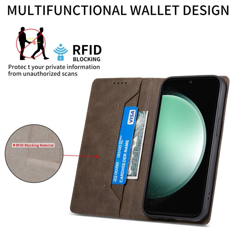 Flip Kotelot Samsung Galaxy S24 Fe Technologia Blokowania Rfid W Obudowie Z Efektem Retro Etui Ochronne