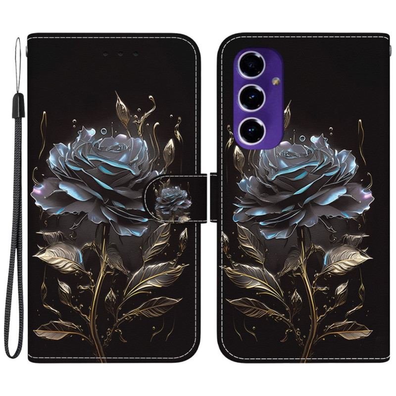 Obudowa Samsung Galaxy S24 Fe Etui Na Telefon CZarna Róża Z Paskiem