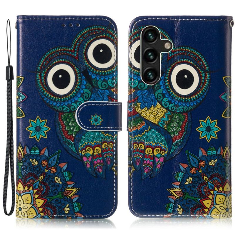 Skórzany Futerał Samsung Galaxy S24 Fe Etui Na Telefon Błękitna Sowa