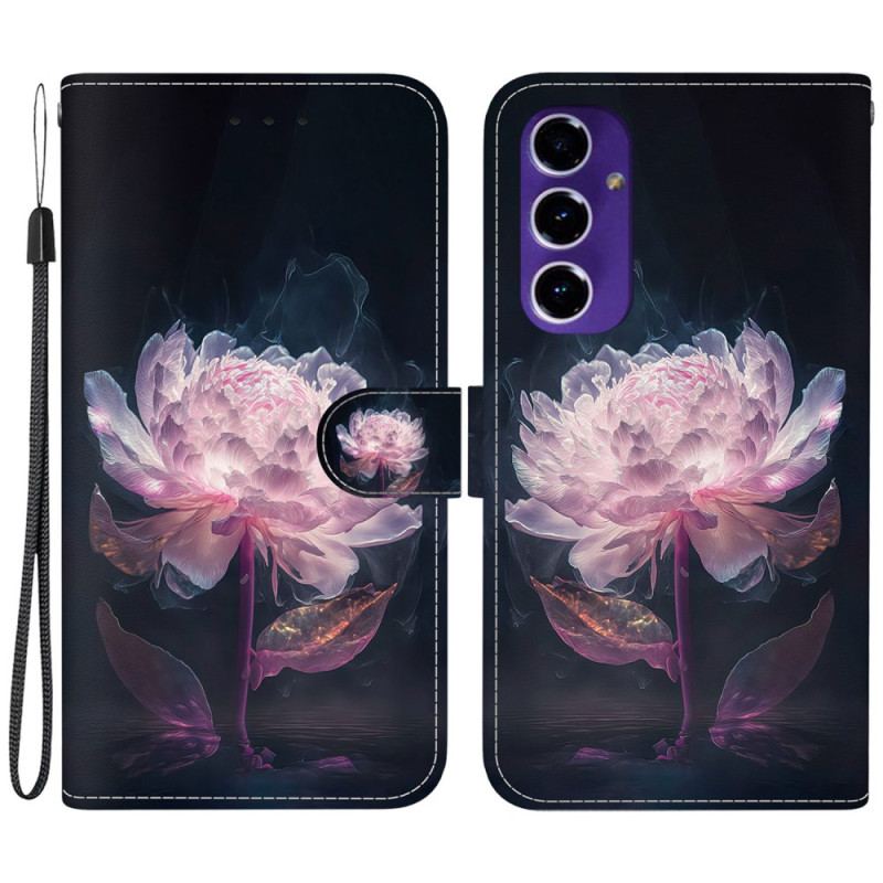 Skórzany Futerał Samsung Galaxy S24 Fe Etui Na Telefon Fioletowa Piwonia Z Paskiem