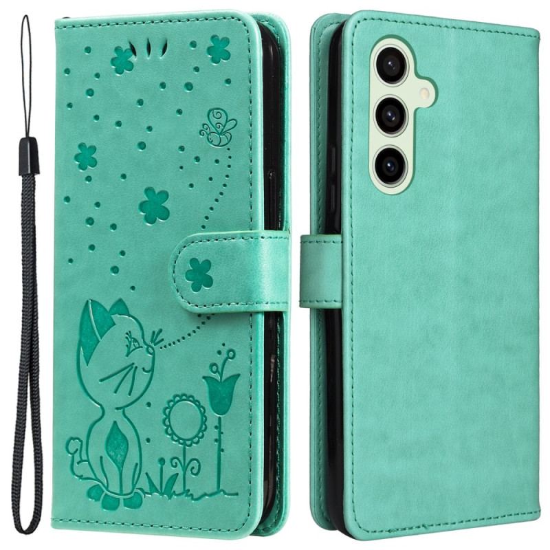 Skórzany Futerał Samsung Galaxy S24 Fe Etui Na Telefon Kot I Pszczoła