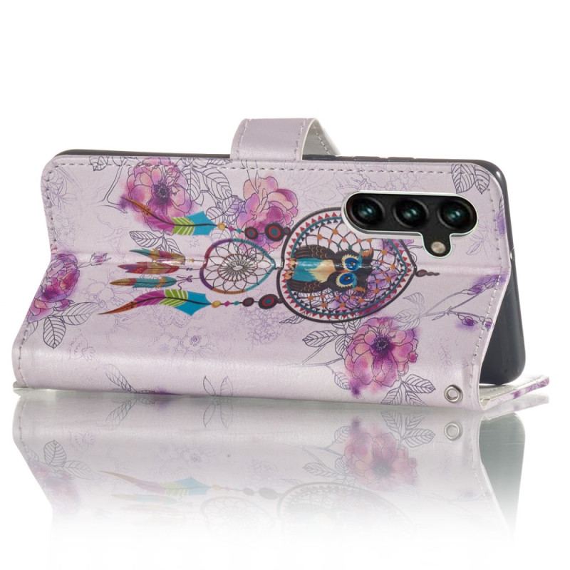 Skórzany Futerał Samsung Galaxy S24 Fe Etui Na Telefon Łapacz Snów I Smycz Z Sową