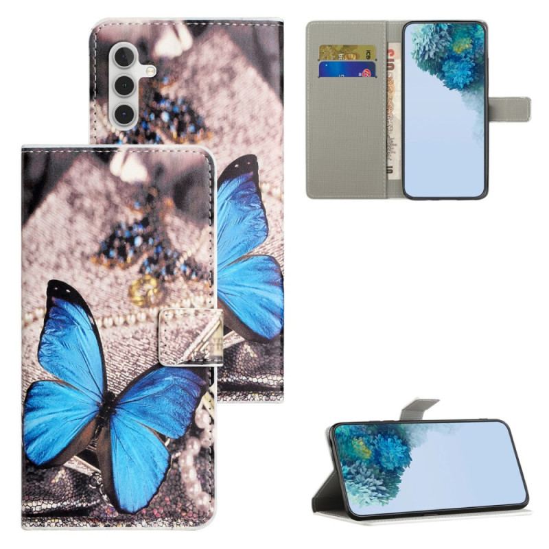 Skórzany Futerał Samsung Galaxy S24 Fe Etui Na Telefon Niebieski Motyl