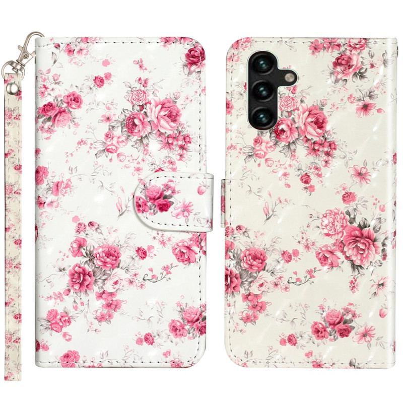 Skórzany Futerał Samsung Galaxy S24 Fe Etui Na Telefon Vintage Róże Z Paskiem