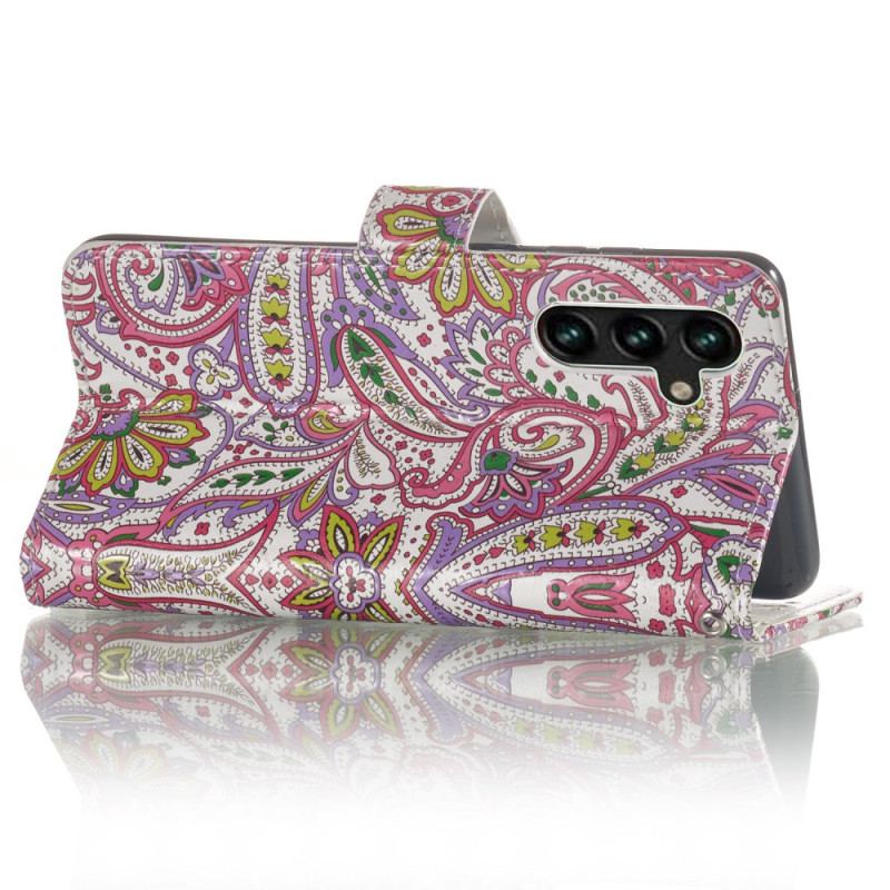 Skórzany Futerał Samsung Galaxy S24 Fe Etui Na Telefon Wzór Paisley