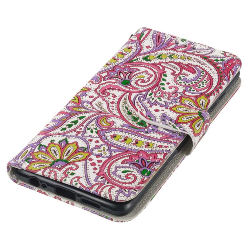 Skórzany Futerał Samsung Galaxy S24 Fe Etui Na Telefon Wzór Paisley