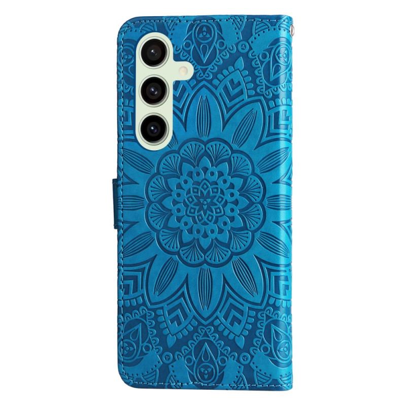 Skórzany Futerał Samsung Galaxy S24 Fe Etui Na Telefon Wzór Słonecznika Z Paskiem