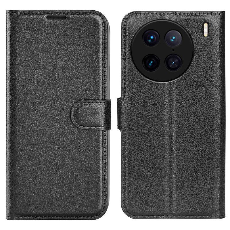 Skórzany Futerał do Vivo X90 Pro Klasyczna Sztuczna Skóra Liczi