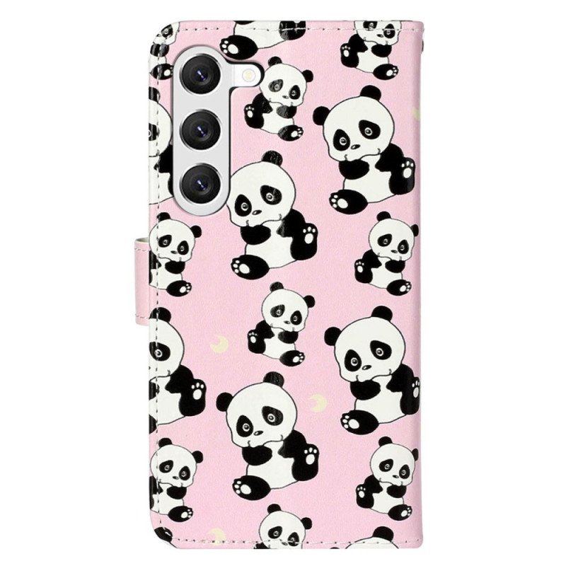 Etui Folio do Samsung Galaxy S23 Plus 5G z Łańcuch Pandy W Paski