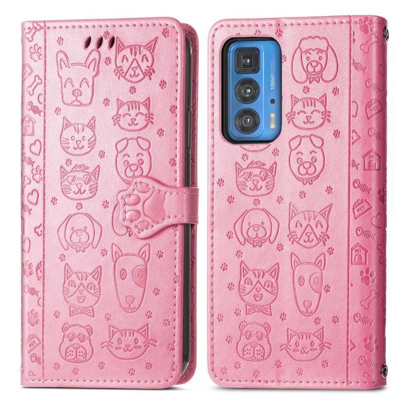 Etui Folio do Motorola Edge 20 Pro Skórzane Tłoczone Zwierzęta