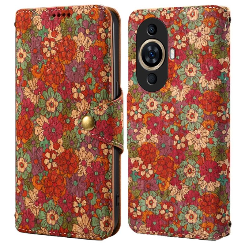 Skórzany Futerał Huawei Nova 12s Etui Na Telefon Wzory Kwiatowe