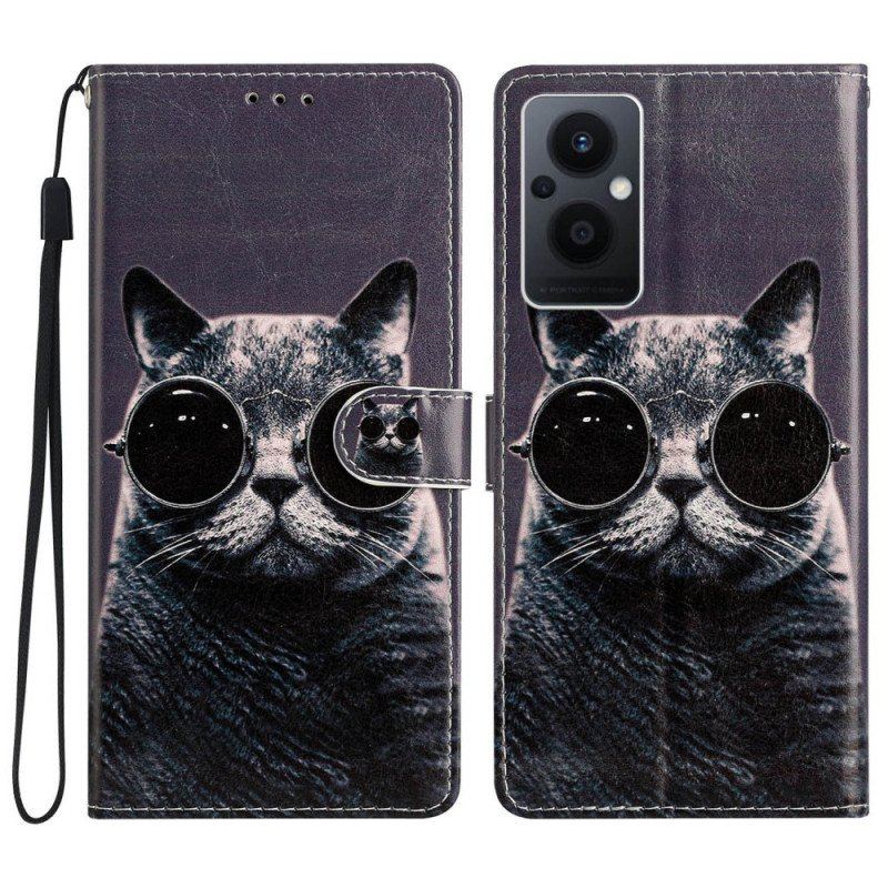 Etui Na Telefon Pokrowce do Oppo Reno 8 Lite z Łańcuch Okulary Z Paskami Dla Kota