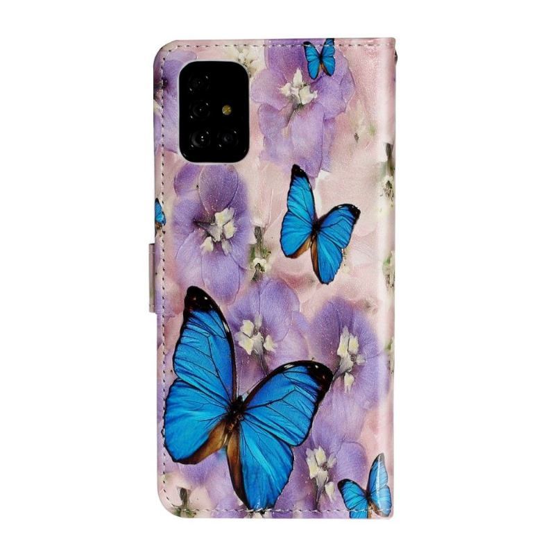 Etui Folio do Samsung Galaxy A71 Obrzeża Niebieskie Motyle I Kwiaty