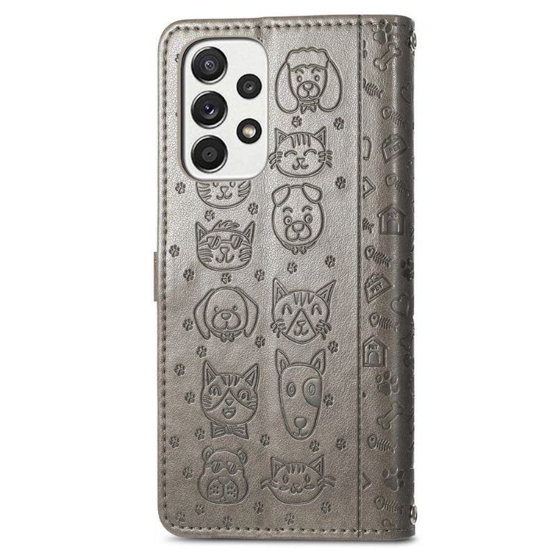 Etui Folio do Samsung Galaxy A53 5G Skórzane Tłoczone Zwierzęta