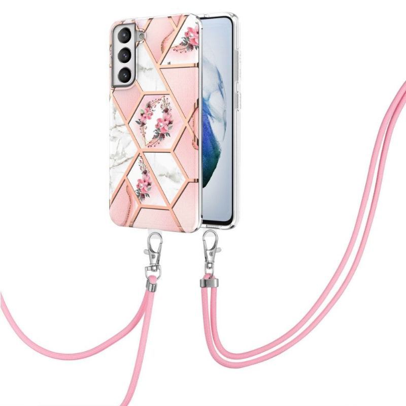 Etui do Samsung Galaxy S21 FE ze Sznurkiem Marmurowa I Kwiatowa Korona