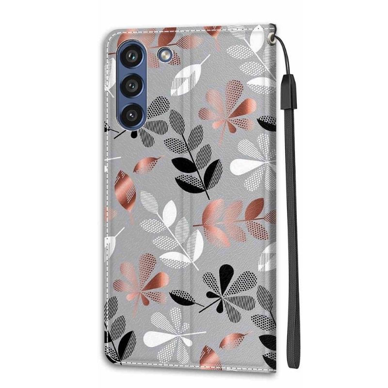 Skórzany Futerał do Samsung Galaxy S21 FE Anti-fall Ilustracja Dzikie Liście