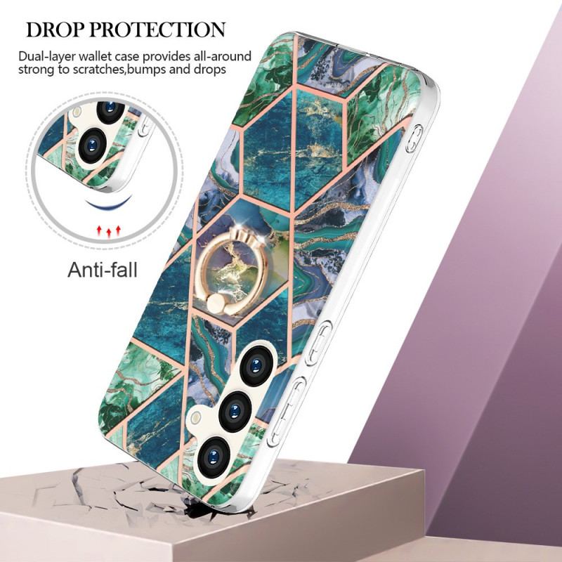 Etui Do Samsung Galaxy S24 5g Z Obniżonym Marmurowym Pierścieniem Podporowym