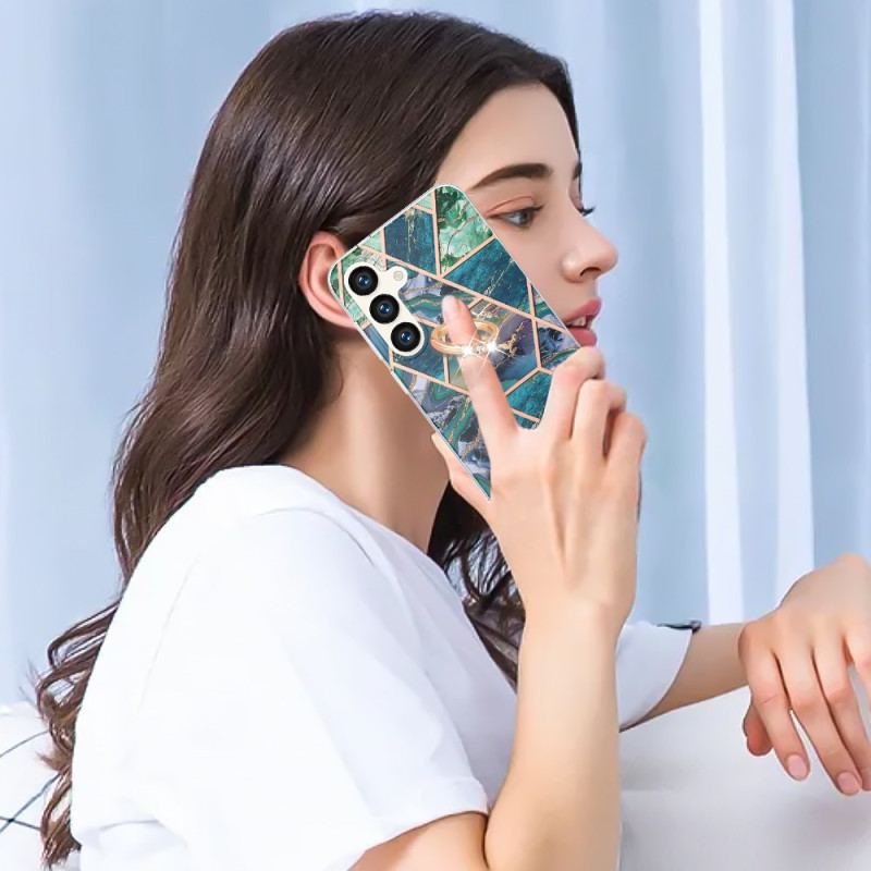 Etui Do Samsung Galaxy S24 5g Z Obniżonym Marmurowym Pierścieniem Podporowym