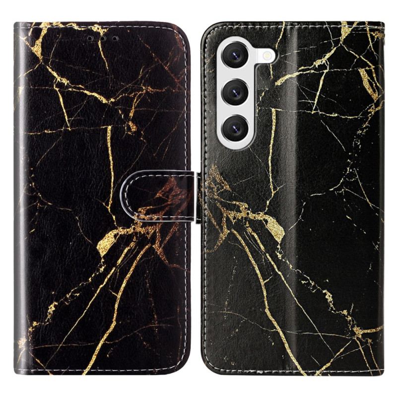 Etui Folio Do Samsung Galaxy S24 5g CZarny I Złoty Marmur Z Paskiem