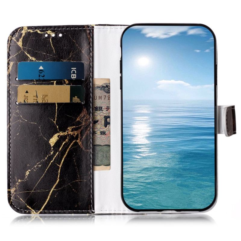 Etui Folio Do Samsung Galaxy S24 5g CZarny I Złoty Marmur Z Paskiem