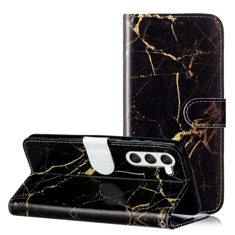 Etui Folio Do Samsung Galaxy S24 5g CZarny I Złoty Marmur Z Paskiem