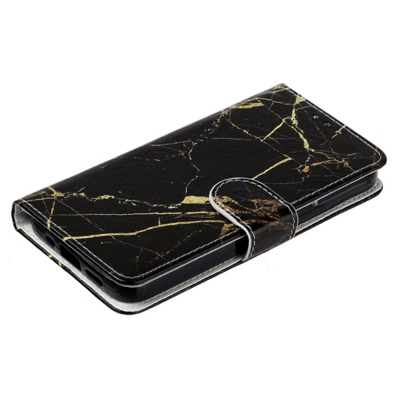 Etui Folio Do Samsung Galaxy S24 5g CZarny I Złoty Marmur Z Paskiem