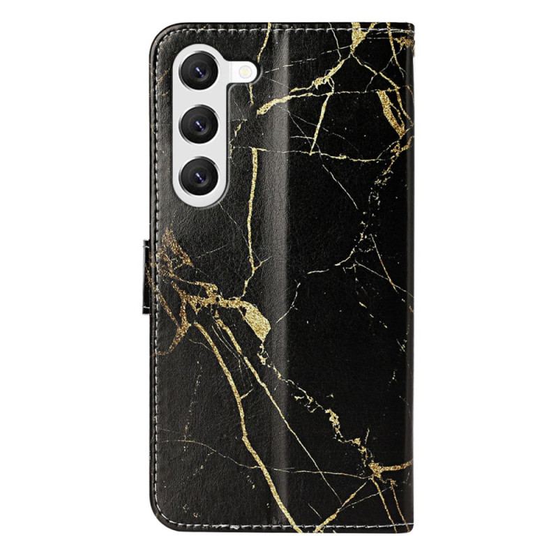 Etui Folio Do Samsung Galaxy S24 5g CZarny I Złoty Marmur Z Paskiem