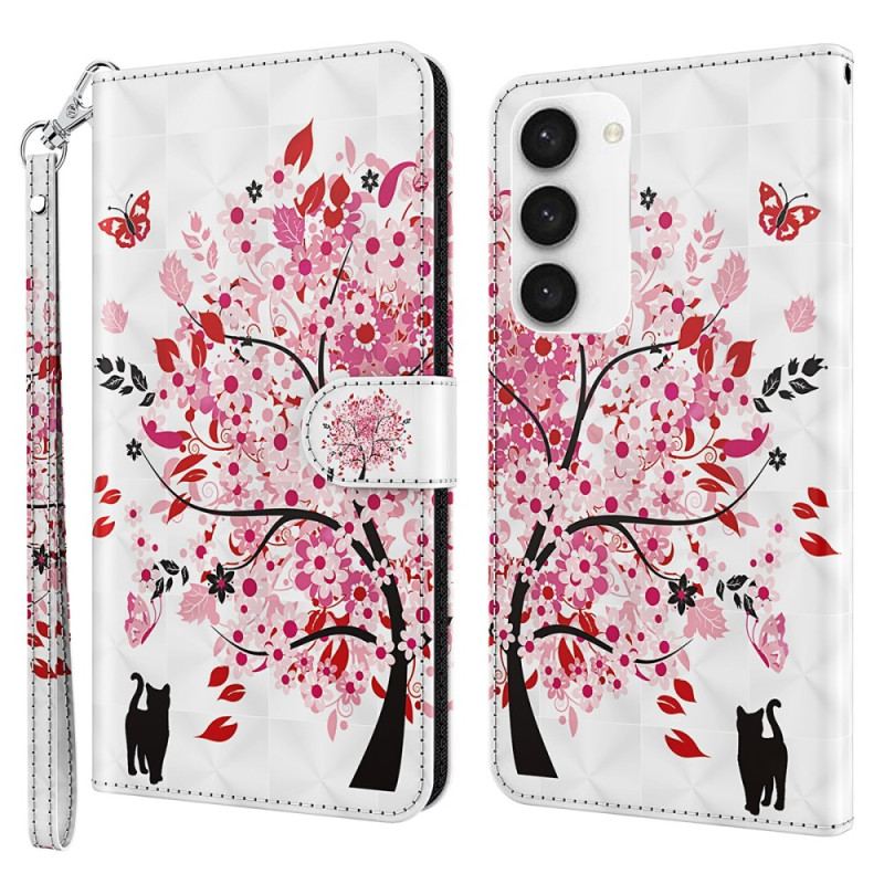 Etui Folio Do Samsung Galaxy S24 5g CZerwone Drzewo Z Paskiem