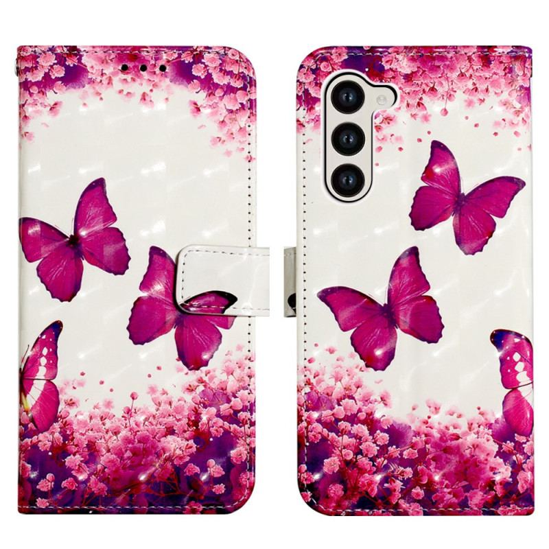 Etui Folio Do Samsung Galaxy S24 5g CZerwone Motyle Z Paskiem