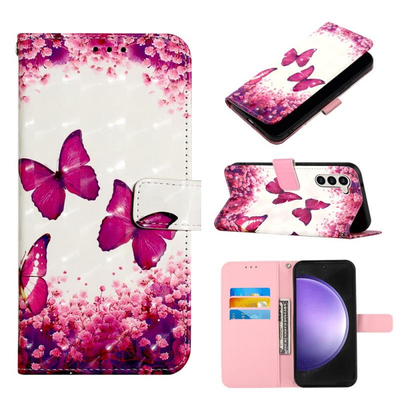 Etui Folio Do Samsung Galaxy S24 5g CZerwone Motyle Z Paskiem