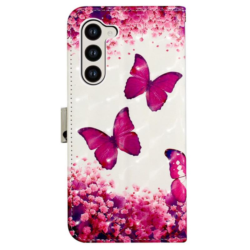 Etui Folio Do Samsung Galaxy S24 5g CZerwone Motyle Z Paskiem