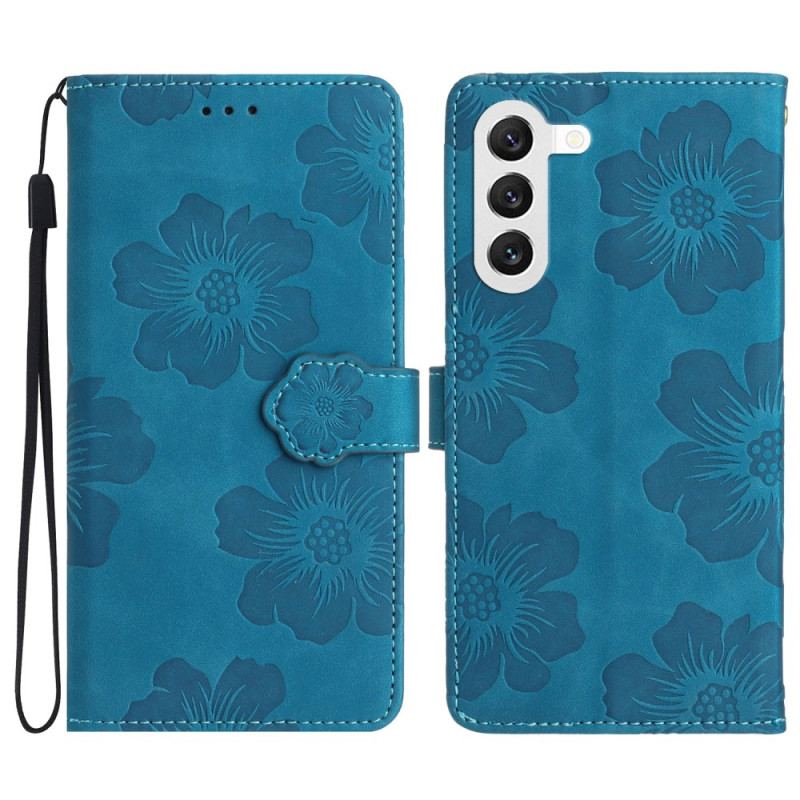 Etui Folio Do Samsung Galaxy S24 5g Drukowane Kwiaty Z Paskiem