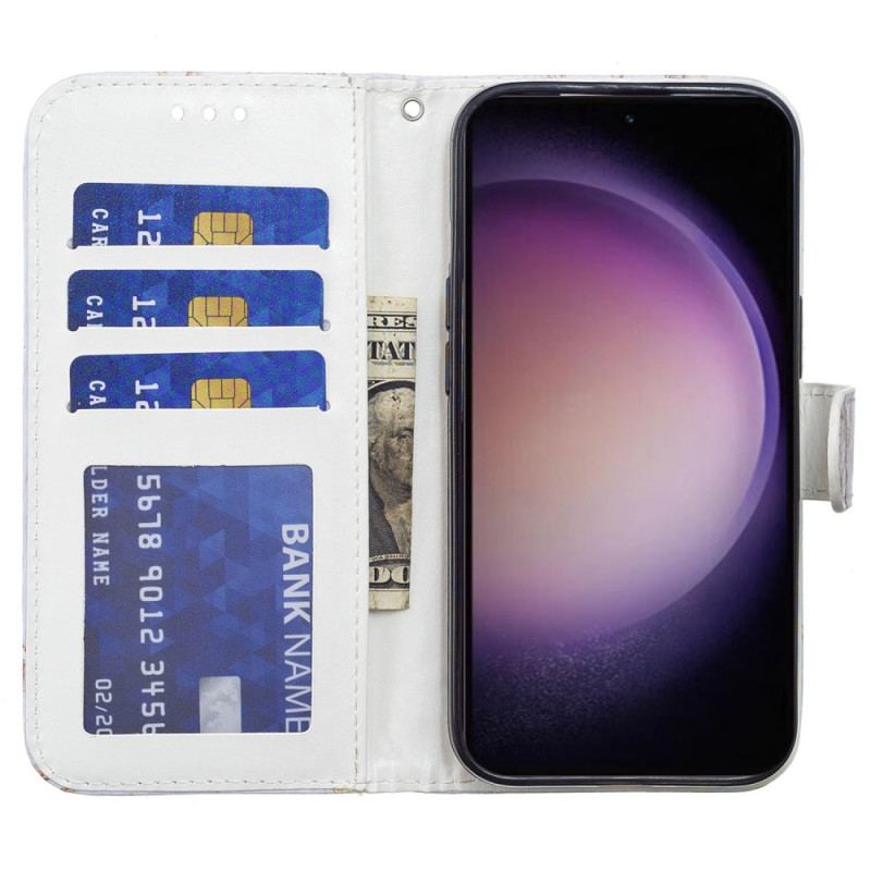 Etui Folio Do Samsung Galaxy S24 5g Marmurowe Fioletowe Kwiaty Z Paskiem