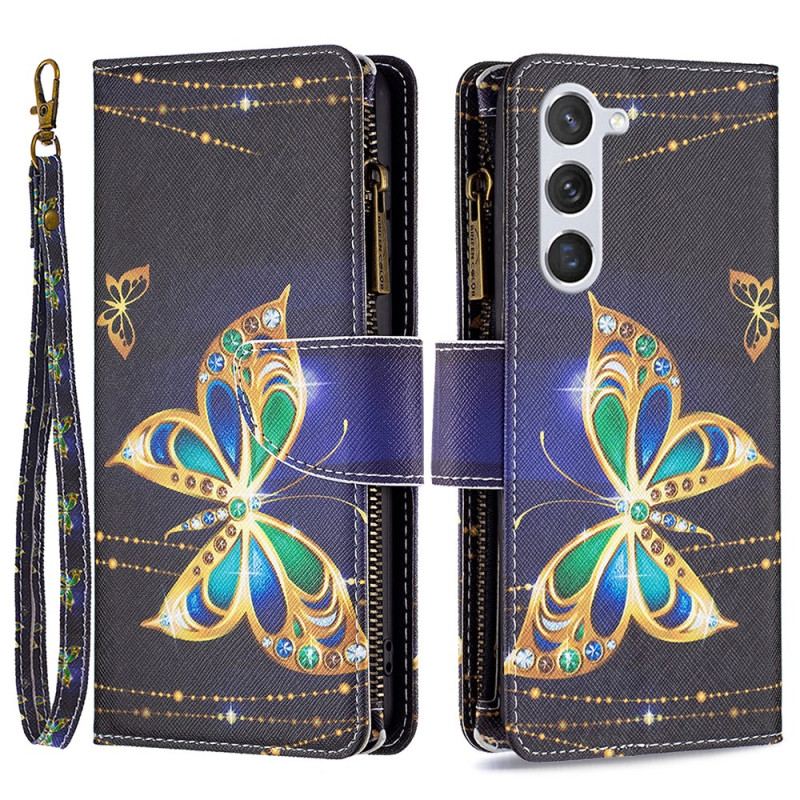 Etui Folio Do Samsung Galaxy S24 5g Portfel W Kształcie Motyli Z Kryształkami I Paskiem
