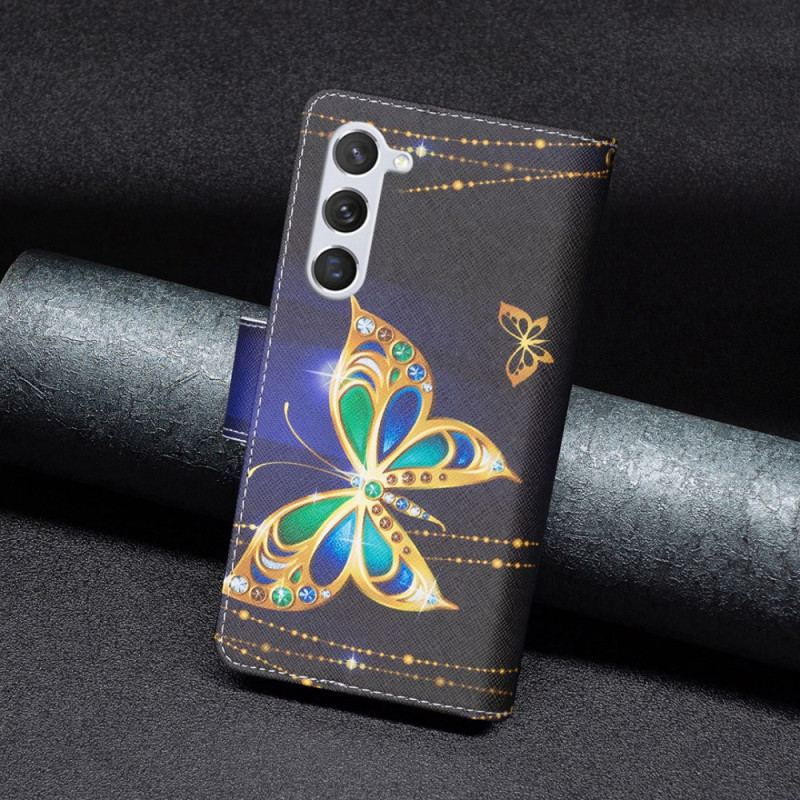 Etui Folio Do Samsung Galaxy S24 5g Portfel W Kształcie Motyli Z Kryształkami I Paskiem