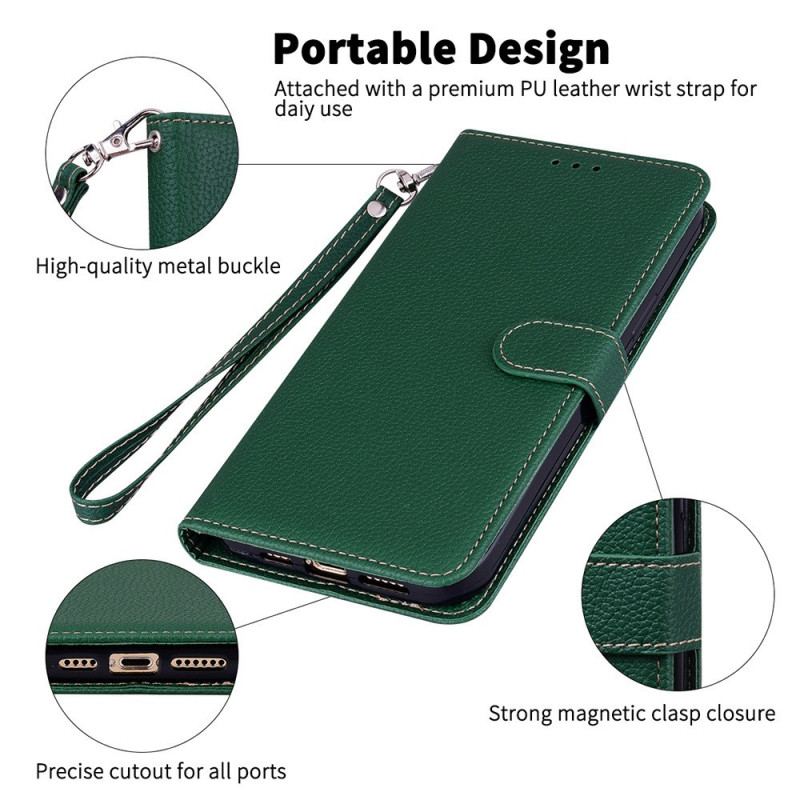 Etui Folio Do Samsung Galaxy S24 5g Sztuczna Skóra Litchi Z Paskiem
