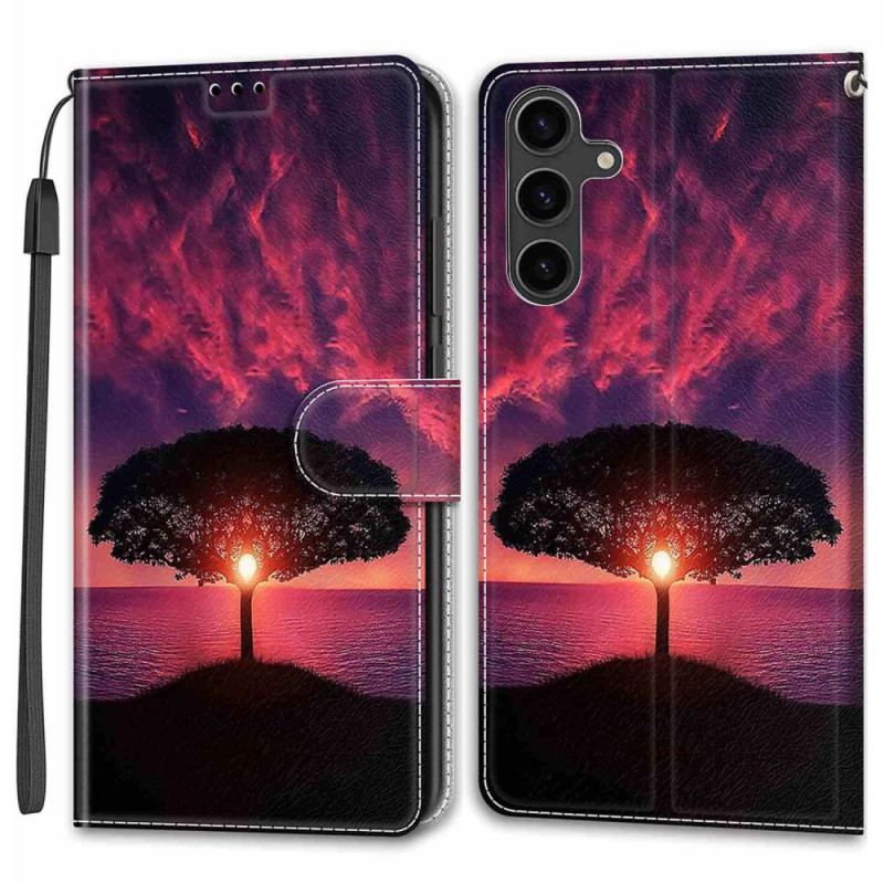 Etui Folio Samsung Galaxy S24 5g CZarne Drzewo O Zachodzie Słońca Z Paskiem