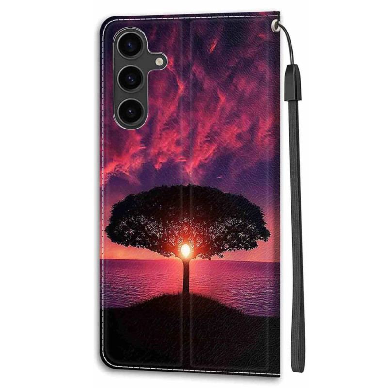 Etui Folio Samsung Galaxy S24 5g CZarne Drzewo O Zachodzie Słońca Z Paskiem