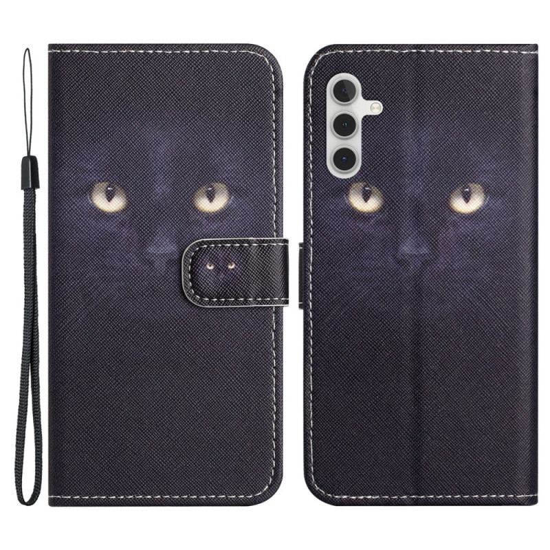 Etui Folio Samsung Galaxy S24 5g CZarne Kocie Oczy Z Paskiem Etui Ochronne