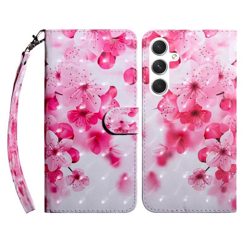 Etui Folio Samsung Galaxy S24 5g CZerwone Kwiaty Z Paskiem